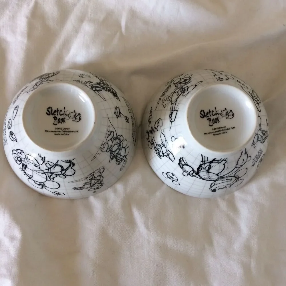 Mickey Minnie Mouse Cereal Bowls Collection 2010 Disney SKETCHBOOK  Set of 2